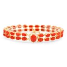 14K Gold 19.20ct Coral 0.33cts Diamond Bracelet