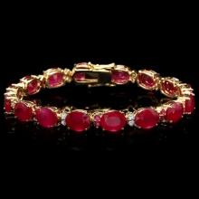 14k Gold 39.7ct Ruby 0.70ct Diamond Bracelet