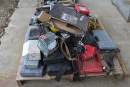 PALLET OF MISC CAR PARTS, CHARGERS,LIGHTS