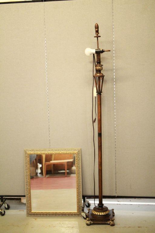 Pole Lamp & Silver Frame Mirror