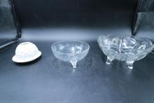 2 Crystal Bowls & Limoge Candle Holder