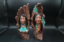 Pair of Ceramic Native American Statues