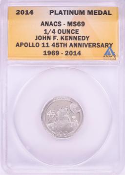 2014 Proof 1/4 oz Platinum JFK Apollo 11 Anniversary Medal ANACS MS69