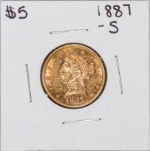 1887-S $5 Liberty Head Half Eagle Gold Coin
