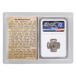 Tabaristan 780-793 c.AD Ar Hemidrachm Silk Road Hoard Ancient Coin NGC XF Story Box