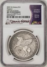 2022 Pound St. Helena Silver Pegasus Coin NGC MS70 Antiqued FDOI Norris Signed