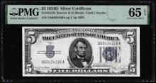 1934D $5 Silver Certificate Note Fr.1654N Narrow PMG Gem Uncirculated 65EPQ