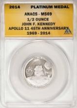 2014 Proof 1/2 oz Platinum JFK Apollo 11 Anniversary Medal ANACS MS69