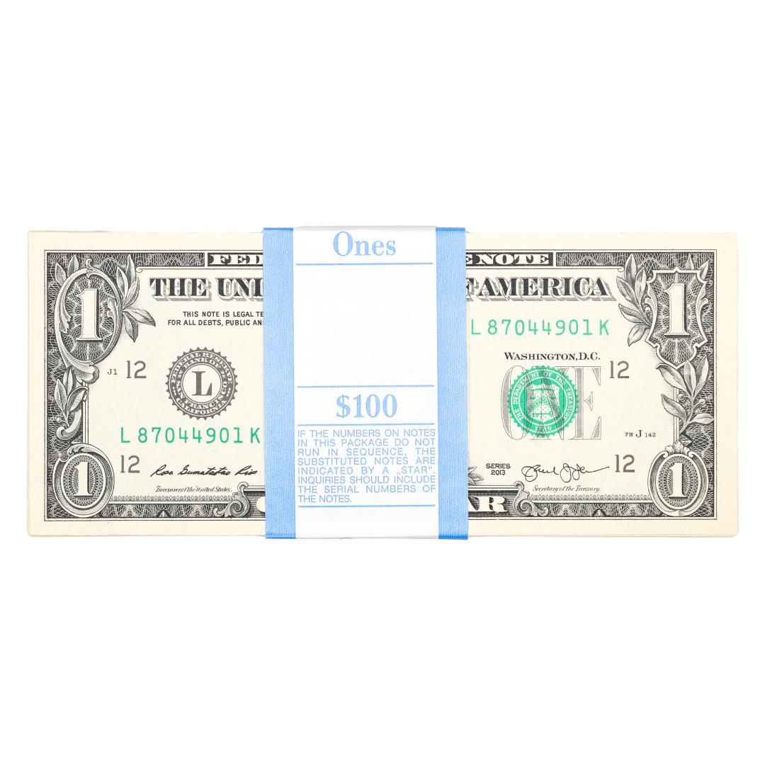 Pack of (100) Consecutive 2013 $1 Federal Reserve Notes San Francisco