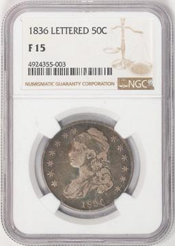 1836 Lettered Edge Capped Bust Half Dollar Coin NGC F15