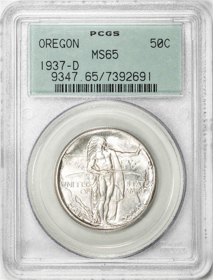 1937-D Oregon Trail Commemorative Half Dollar Coin PCGS MS65 Old Green Holder