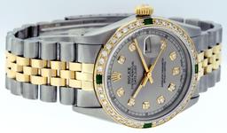 Rolex Mens Two Tone Slate Grey Emerald and Diamond Datejust Wristwatch