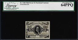 1863 Third Issue Five Cents Fractional Note Fr.1238 Legacy Very Choice New 64PPQ