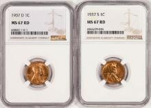 Lot of 1937-D & 1937-S Lincoln Wheat Cent Coins NGC MS67RD