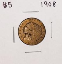 1908 $5 Indian Head Half Eagle Gold Coin