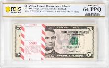 Pack 2017A $5 Federal Reserve STAR Notes ATL Fr.1998-F* PCGS Choice Uncirculated 64PPQ