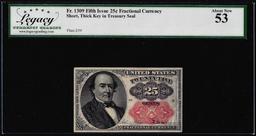 1874 Fifth Issue 25 Cents Fractional Currency Note Fr.1309 Legacy About New 53
