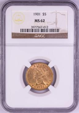 1901 $5 Liberty Head Half Eagle Gold Coin NGC MS62