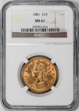 1881 $10 Liberty Head Eagle Gold Coin NGC MS61