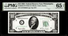 1950 $10 Federal Reserve Note Philadelphia Fr.2010-CW Wide PMG Gem Uncirculated 65EPQ