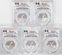 Lot of (5) 2016-Mo Mexico Proof 1/4 oz Silver Libertad Coins PCGS PR69DCAM
