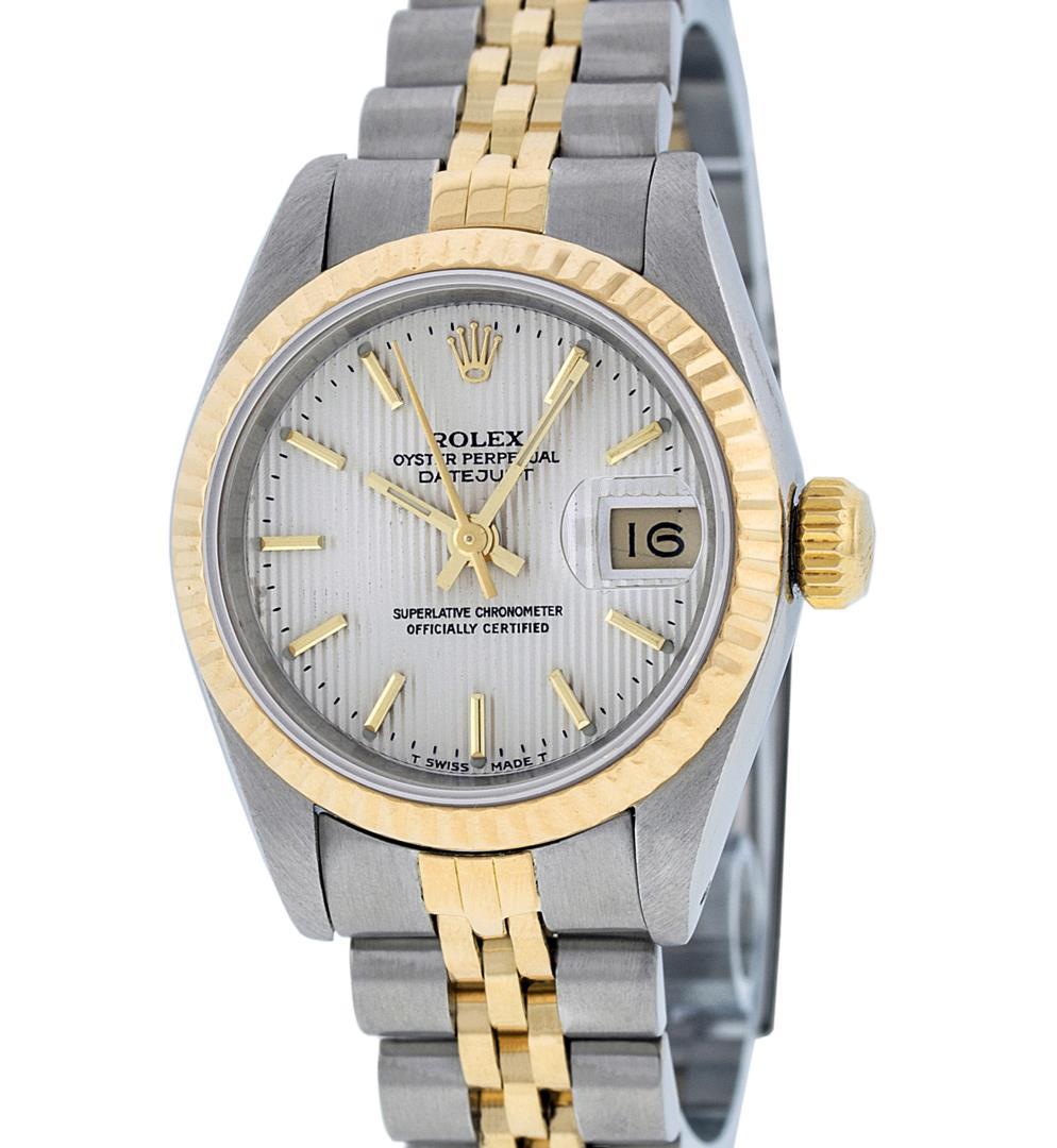 Rolex Ladies Two Tone Silver Index Tapestry Datejust Wristwatch