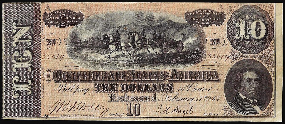 1864 $10 Confederate States of America Note