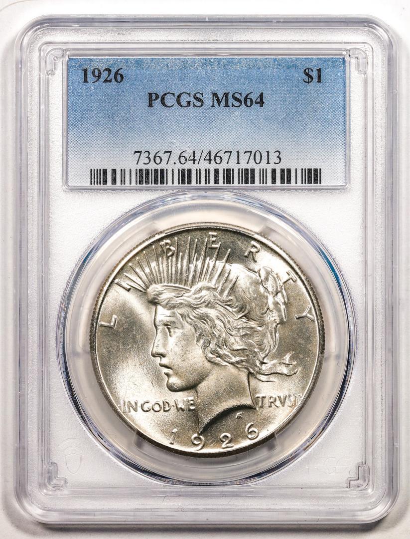 1926 $1 Peace Silver Dollar Coin PCGS MS64