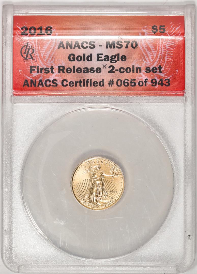 2016 $5 American Gold Eagle Coin ANACS MS70 First Release