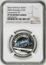 2020 Nicaragua 10 Cordobas Locomotive 25 Trains Silver Coin NGC PF70 Ultra Cameo