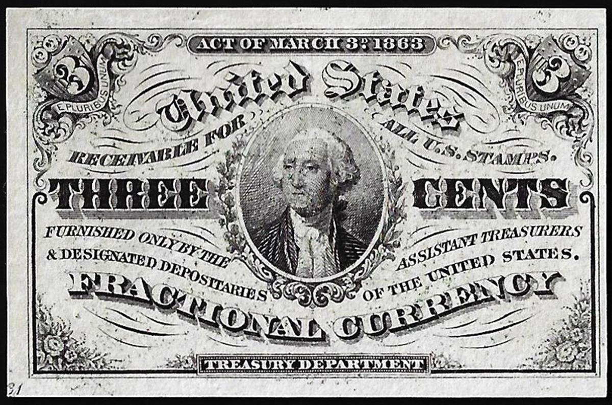 March 3, 1863 Third Issue Three Cents Fractional Currency Note