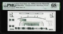 Circa 1970's Lincoln Memorial Giori Test Note PMG Superb Gem Uncirculated 68EPQ