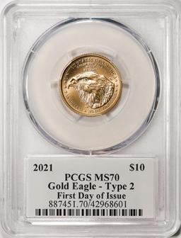 2021 Type 2 $10 American Gold Eagle Coin PCGS MS70 FDOI Cleveland Signature