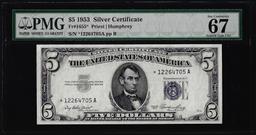 1953 $5 Silver Certificate Star Note Fr.1655* PMG Superb Gem Uncirculated 67EPQ