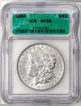 1890 $1 Morgan Silver Dollar Coin ICG AU55