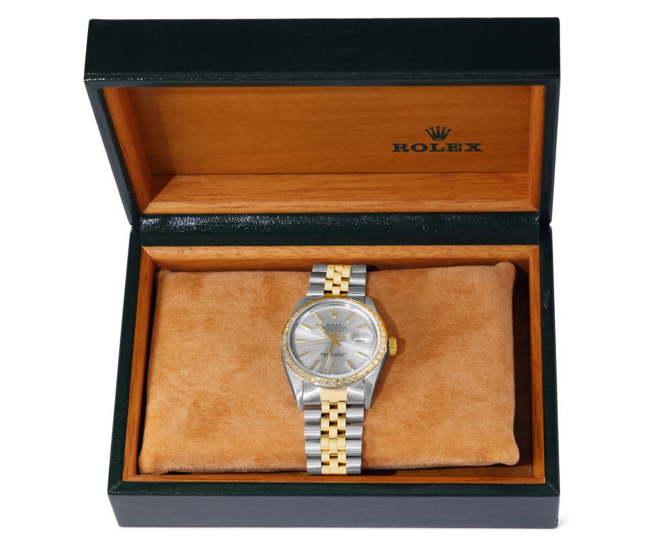 Rolex Mens Two Tone Diamond Datejust Wristwatch With Rolex Box