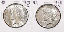 Lot of (2) 1928-S $1 Peace Silver Dollar Coins