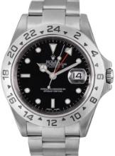 Rolex Mens Stainless Steel Black Dial Explorer II Wristwatch With Rolex Box