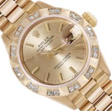 Rolex Ladies 18K Yellow Gold Diamond President Wristwatch With Rolex Box