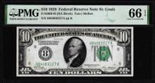 1928 $10 Federal Reserve Note St. Louis Fr.2000-H PMG Gem Uncirculated 66EPQ