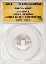 2014 Proof 1/4 oz Platinum JFK Apollo 11 Anniversary Medal ANACS MS69