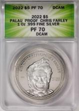 2022 $5 Palau Proof Chris Farley Silver Coin ANACS PF70DCAM