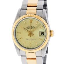 Rolex Ladies Midsize Two Tone Champagne Index Datejust Wristwatch