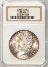 1887 $1 Morgan Silver Dollar Coin NGC MS65 Nice Toning