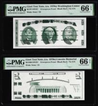 Set of Giori Test Note Washington & Lincoln Memorial PMG Gem Uncirculated 66EPQ