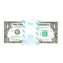 Pack of (100) Consecutive 2017A $1 Federal Reserve STAR Notes New York