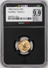 1986 $5 American Gold Eagle Coin NGCX Mint State 9.9 VaultBox Series 2
