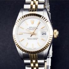 Rolex Ladies Two Tone White Index Datejust Wristwatch