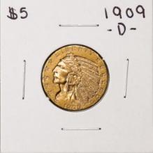 1909-D $5 Indian Head Half Eagle Gold Coin