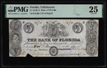 1843-44 $5 The Bank of Florida Tallahassee, FL Obsolete Note PMG Very Fine 25